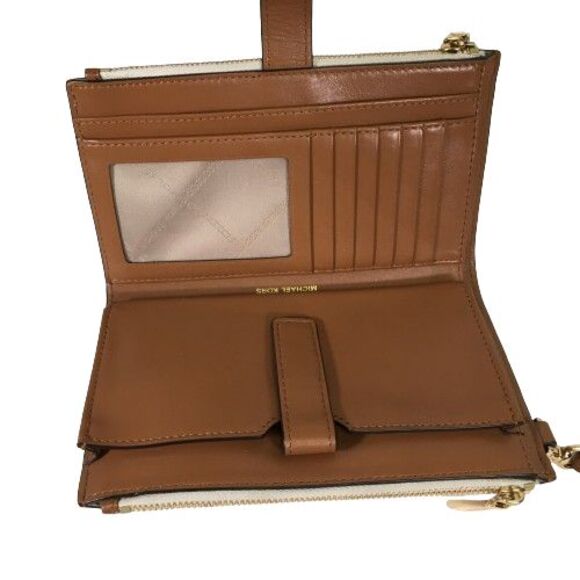 Michael Kors Jet Set Travel Adele Double Zip Phone Wallet Vanilla Tan Wristlet - Picture 6 of 16
